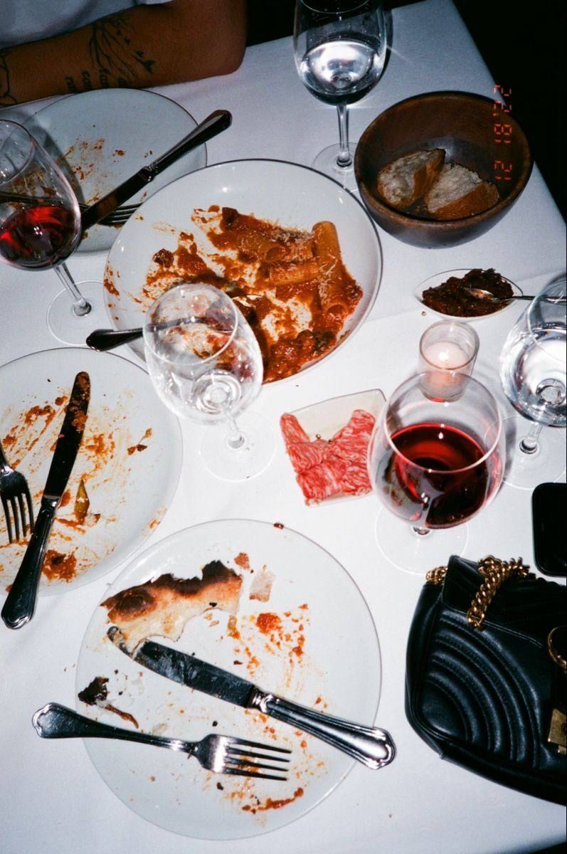 Wine glasses at the end of a meal